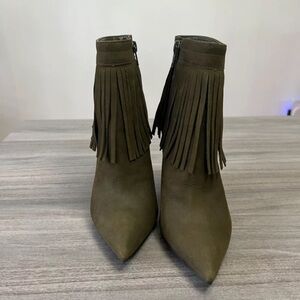 Aldo Khaki Fringe Heeled Boots